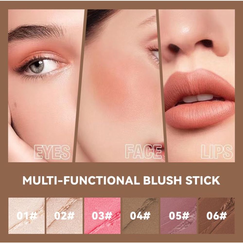 Cream Blush Contour Highlighter Stick for Cheeks Eyes Lips Lightweight Dewy Finish Blush Stick Waterproof Long Lasting Contour Stick Trio Wand Face Makeup Set for Girls and Women