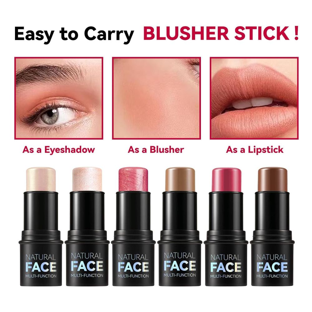 Cream Blush Contour Highlighter Stick for Cheeks Eyes Lips Lightweight Dewy Finish Blush Stick Waterproof Long Lasting Contour Stick Trio Wand Face Makeup Set for Girls and Women