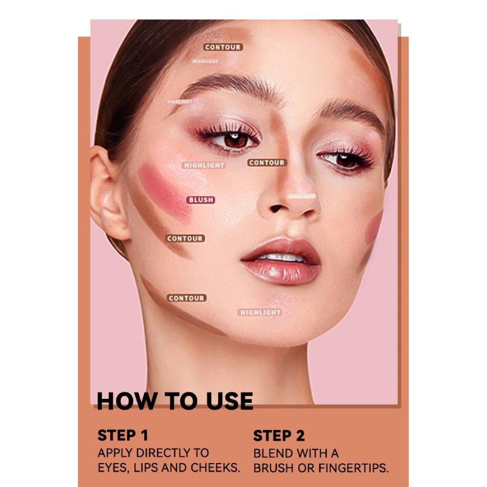 Cream Blush Contour Highlighter Stick for Cheeks Eyes Lips Lightweight Dewy Finish Blush Stick Waterproof Long Lasting Contour Stick Trio Wand Face Makeup Set for Girls and Women