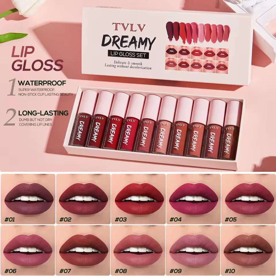 【Clearance Sale】10 Pieces/Set Lip Gloss Velvet Lipstick: Waterproof and Long-Lasting Lip Gloss Women's Moisturizing Lipstick Set
