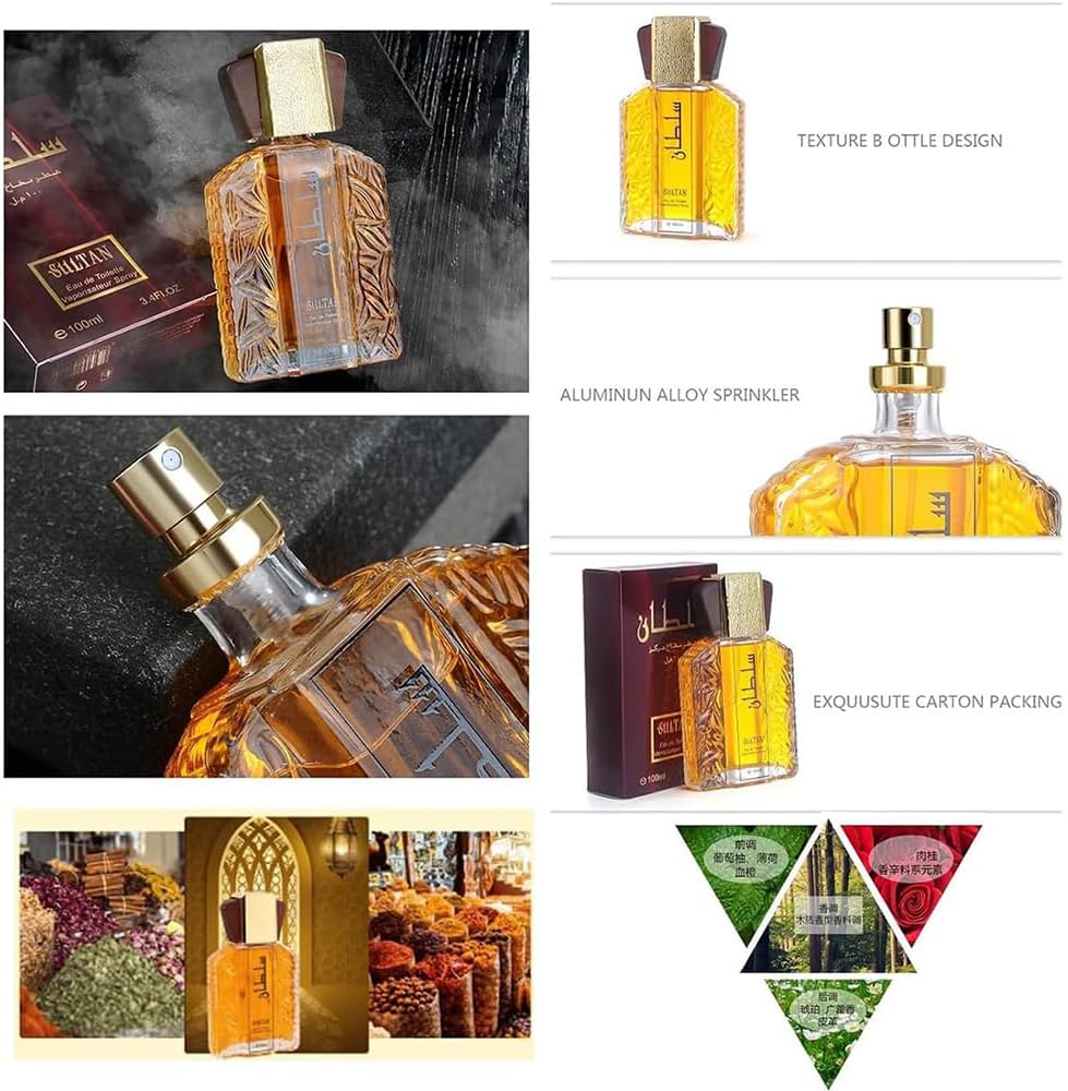 100ML Dubai Men's Perfume - Elegant Long Lasting Scent, Dubai Sultan Gold Fragrances Fragrances Oil, Unique Halal Toilette Perfumes, Arabian Retro Perfumes for Men More Attractive