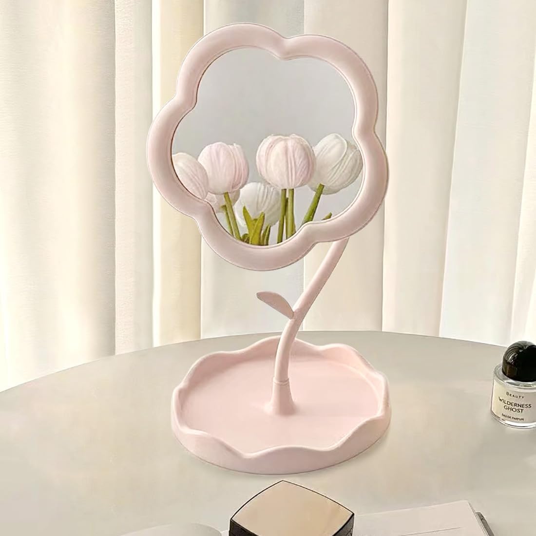 Flower-Shaped Makeup Mirror for Desk Vanity Mirror for Bedroom,Living Room and Minimal Spaces Room Decor Home Decorations