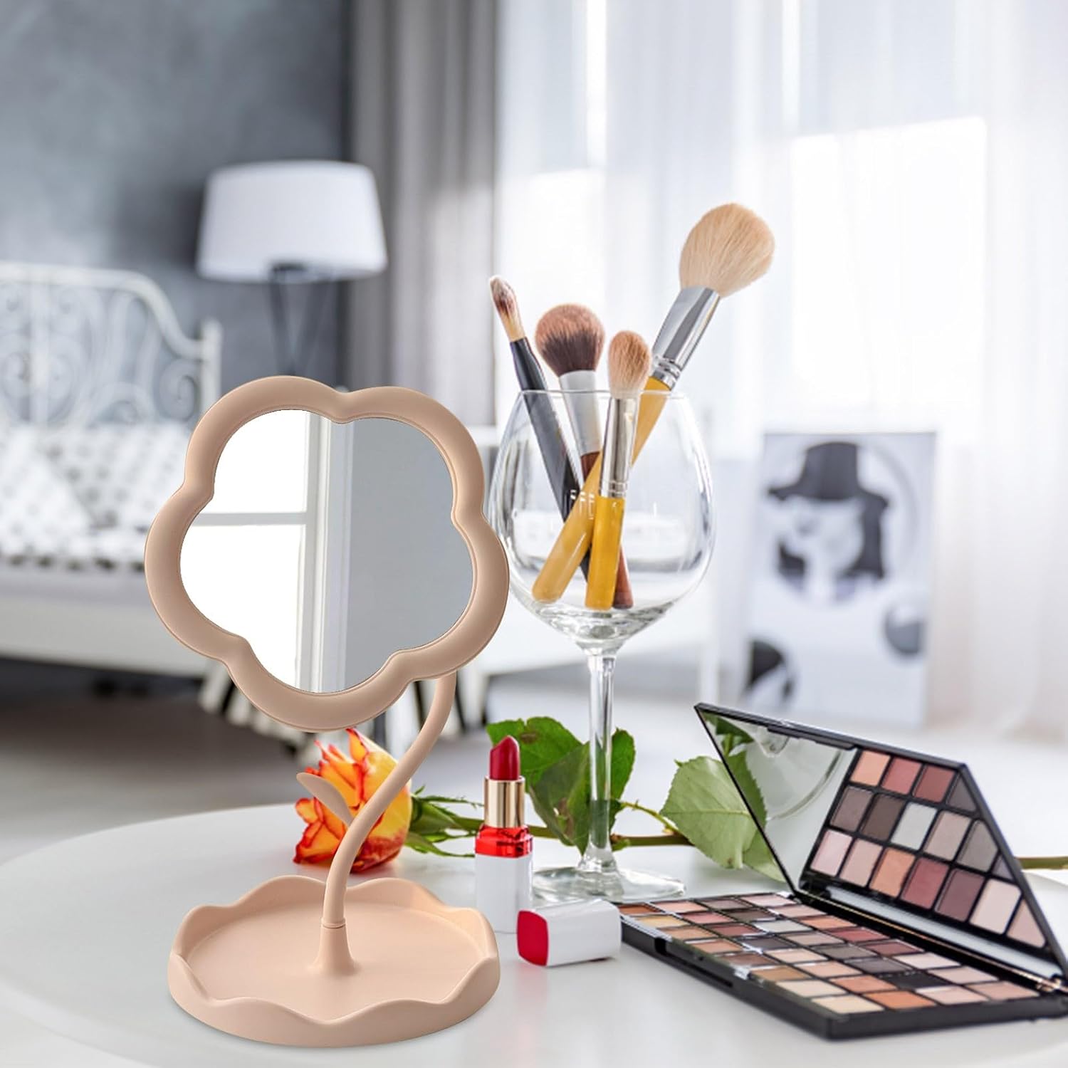 Flower-Shaped Makeup Mirror for Desk Vanity Mirror for Bedroom,Living Room and Minimal Spaces Room Decor Home Decorations