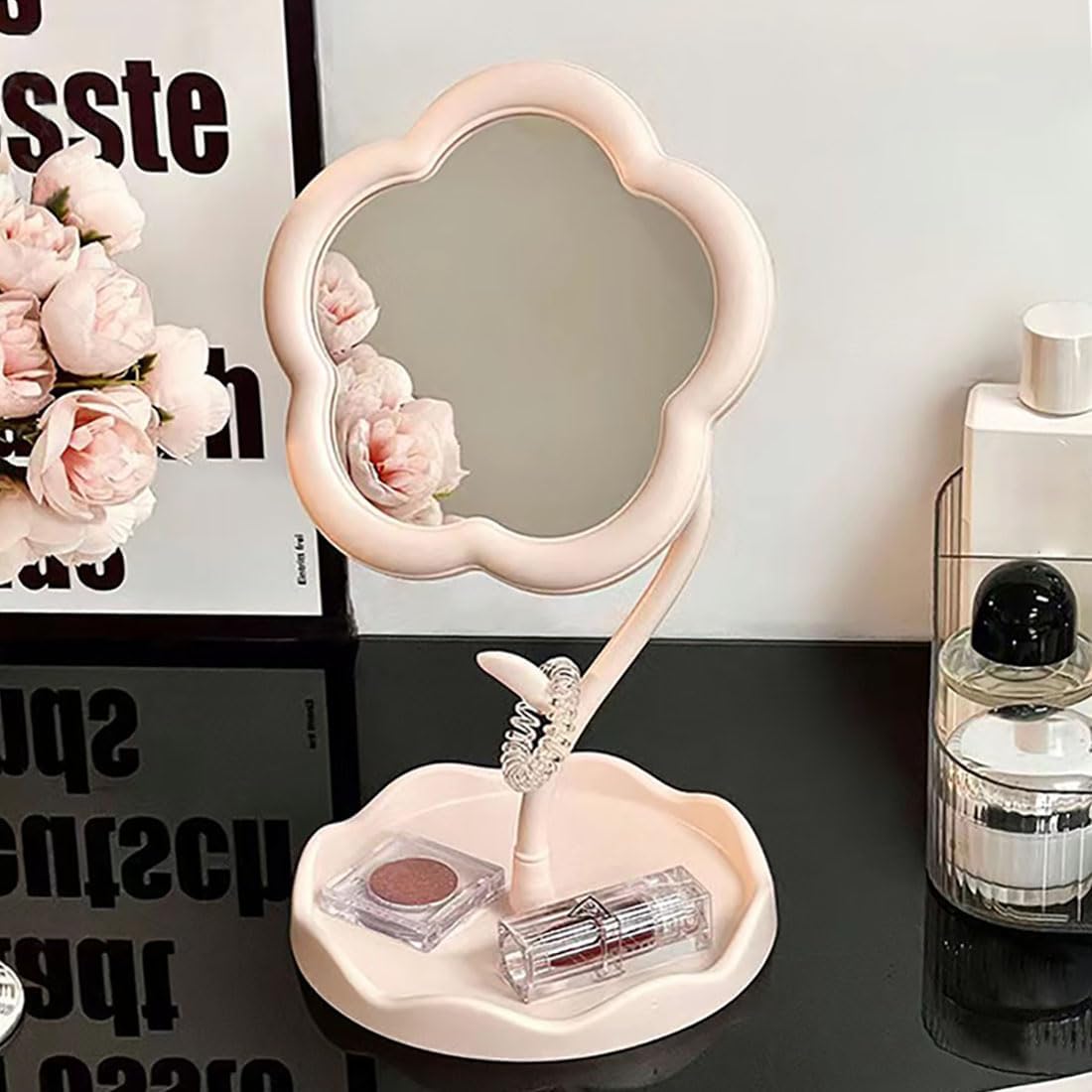 Flower-Shaped Makeup Mirror for Desk Vanity Mirror for Bedroom,Living Room and Minimal Spaces Room Decor Home Decorations