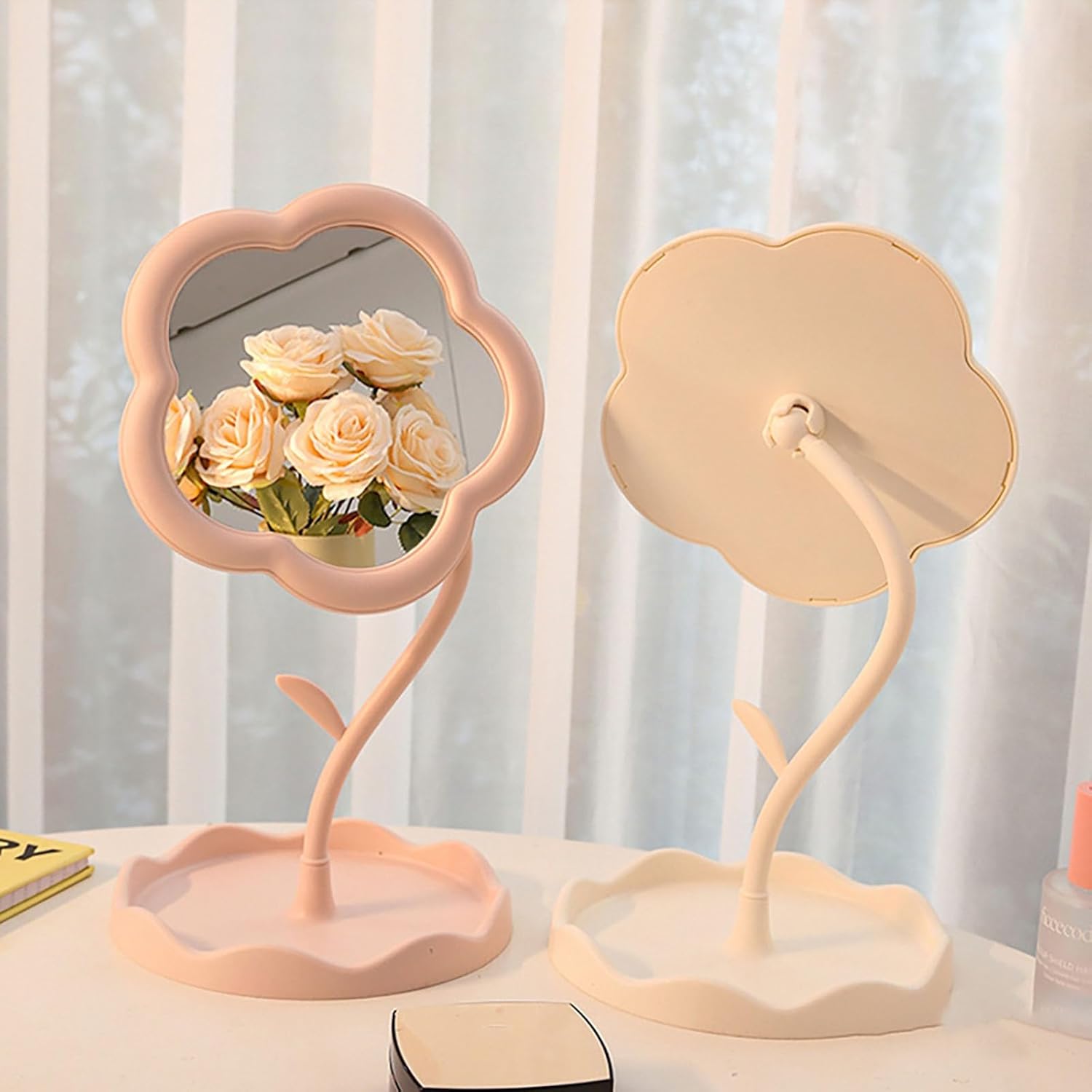 Flower-Shaped Makeup Mirror for Desk Vanity Mirror for Bedroom,Living Room and Minimal Spaces Room Decor Home Decorations
