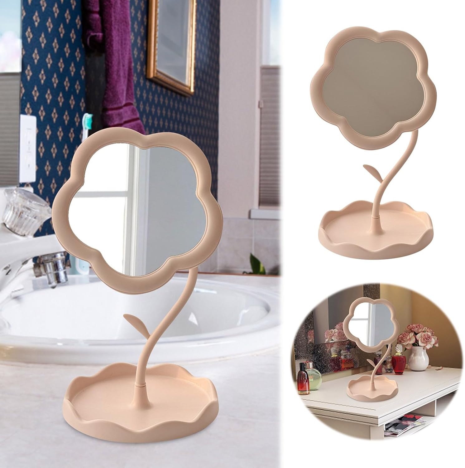 Flower-Shaped Makeup Mirror for Desk Vanity Mirror for Bedroom,Living Room and Minimal Spaces Room Decor Home Decorations