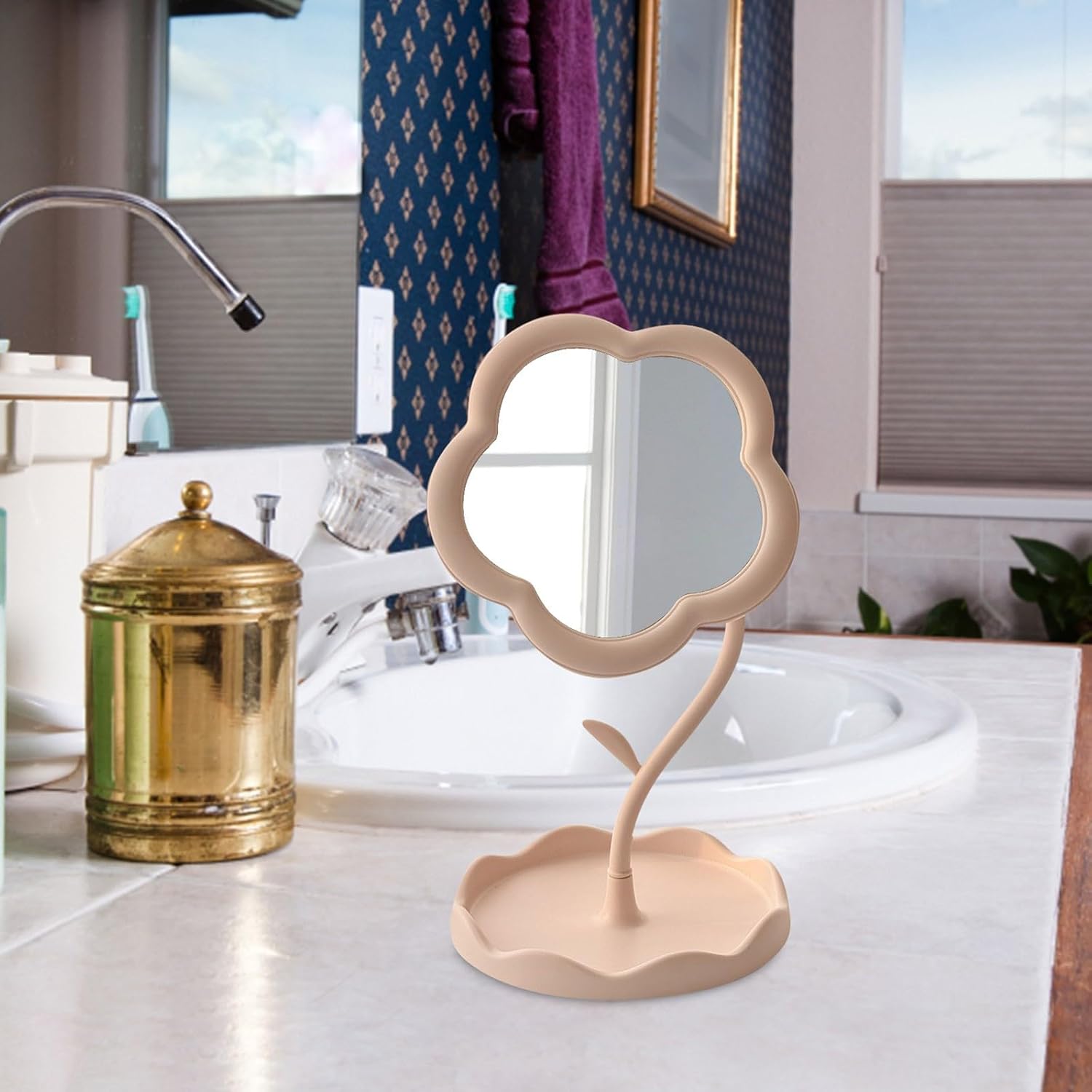 Flower-Shaped Makeup Mirror for Desk Vanity Mirror for Bedroom,Living Room and Minimal Spaces Room Decor Home Decorations