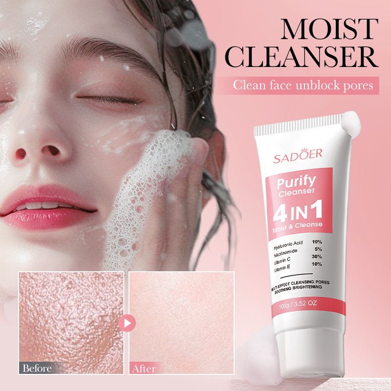 【Clearance Sale】SADOER 4-in-1 Multi-effect Facial Cleanser for Pore Purification and Cleansing,Travel Size with Sensitive Skin and Acne Makeup Removing Amino Acid Cleansing