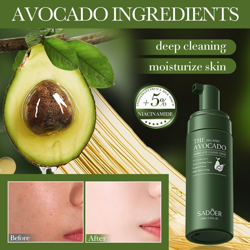 【Clearance Sale】SADOER Avocado Amino Acid Moisturizing Cleansing Foam Deep Cleansing Exfoliating Moisturizing Facial Products Avocado Skin Care Products Deep Cleaning Body Wash Vitamin E