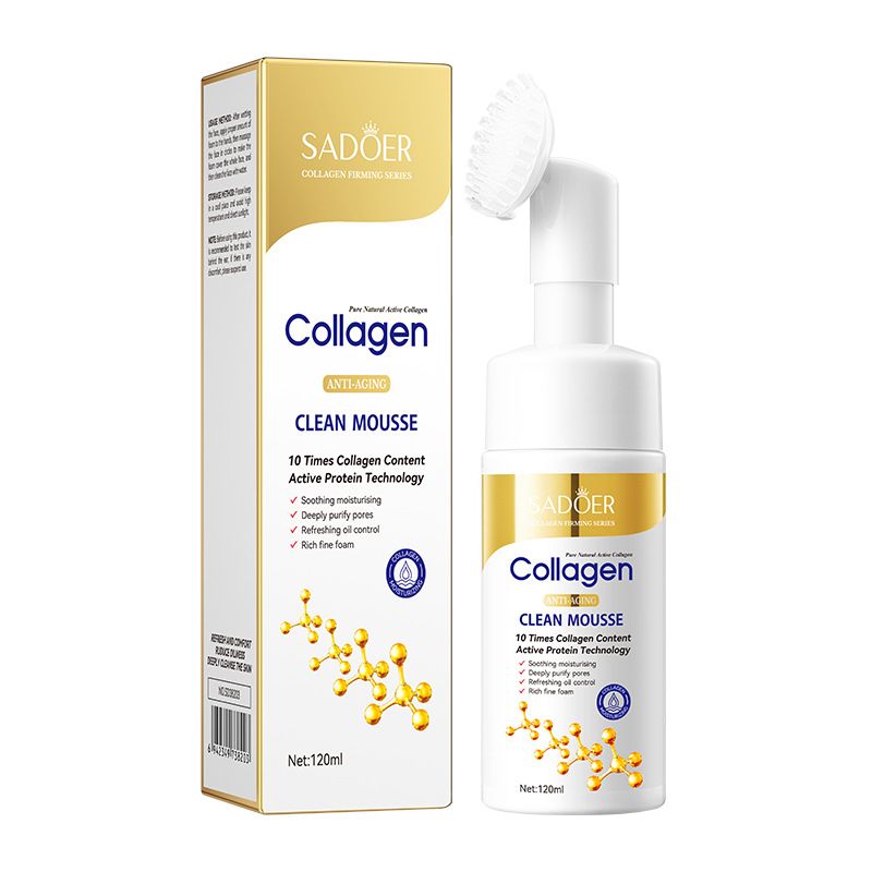 【Clearance Sale】SADOER Collagen Clean Mousse, 120ml Collagen Anti-Wrinkle Cleansing Mousse Cleanser, Face Wash Cleansing Foam with Collagen & Hyaluronic Acid, Anti-Aging Facial Cleanser for Oily Skin