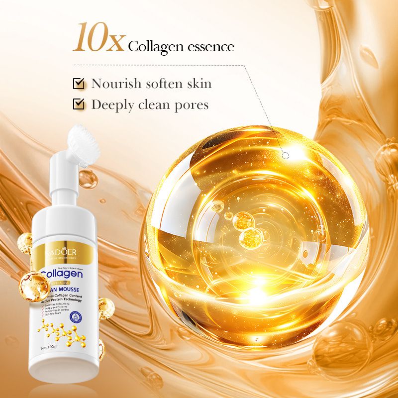 【Clearance Sale】SADOER Collagen Clean Mousse, 120ml Collagen Anti-Wrinkle Cleansing Mousse Cleanser, Face Wash Cleansing Foam with Collagen & Hyaluronic Acid, Anti-Aging Facial Cleanser for Oily Skin