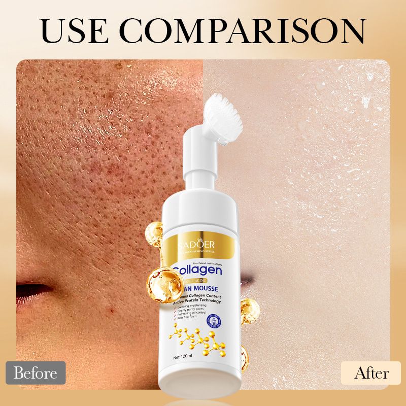 【Clearance Sale】SADOER Collagen Clean Mousse, 120ml Collagen Anti-Wrinkle Cleansing Mousse Cleanser, Face Wash Cleansing Foam with Collagen & Hyaluronic Acid, Anti-Aging Facial Cleanser for Oily Skin