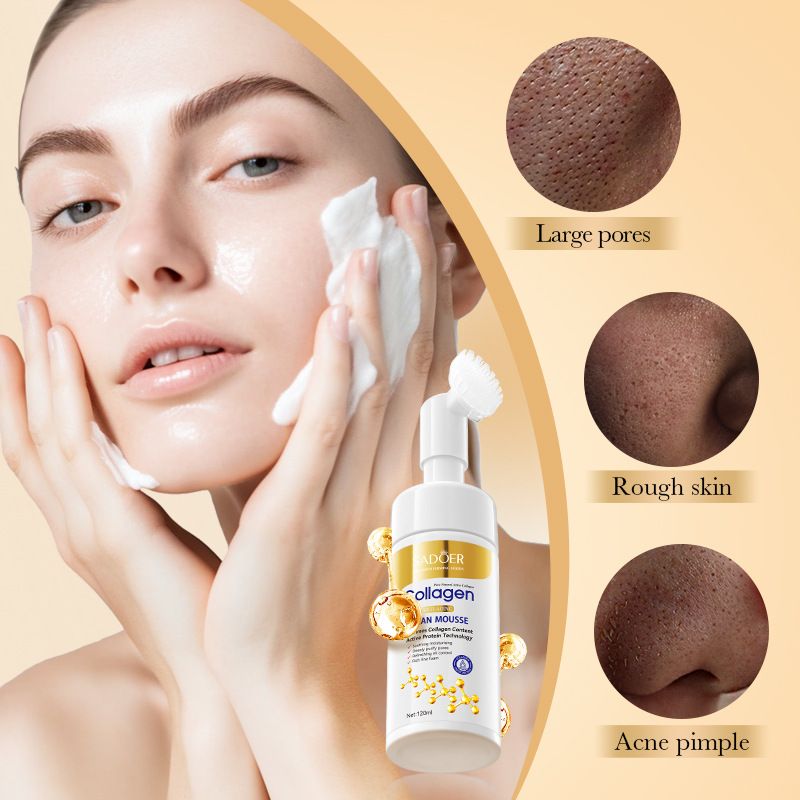 【Clearance Sale】SADOER Collagen Clean Mousse, 120ml Collagen Anti-Wrinkle Cleansing Mousse Cleanser, Face Wash Cleansing Foam with Collagen & Hyaluronic Acid, Anti-Aging Facial Cleanser for Oily Skin