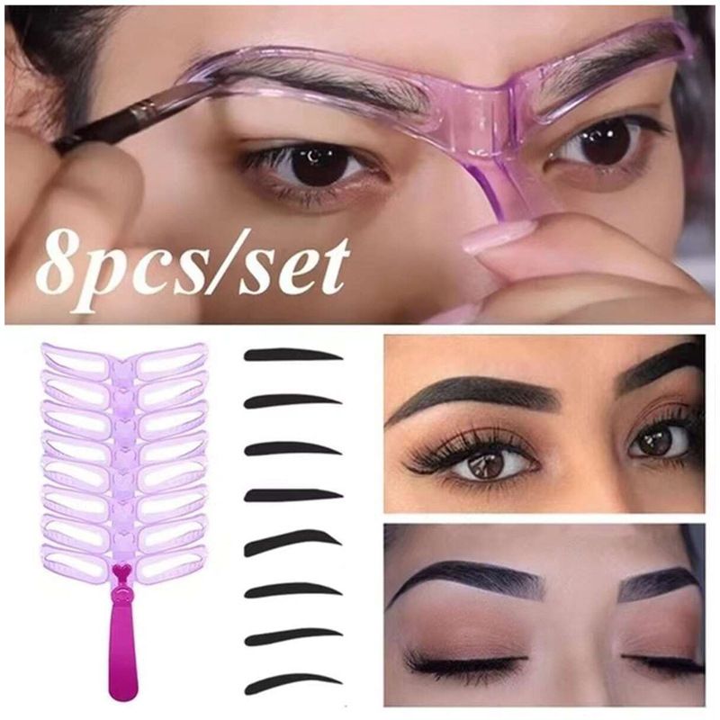 【Clearance Sale】Eyebrow Stencils, Eyebrow Template, Eyebrow Shaping Kit,8 Styles Reusable Eyebrow Stencil with Handle and Strap, Washable