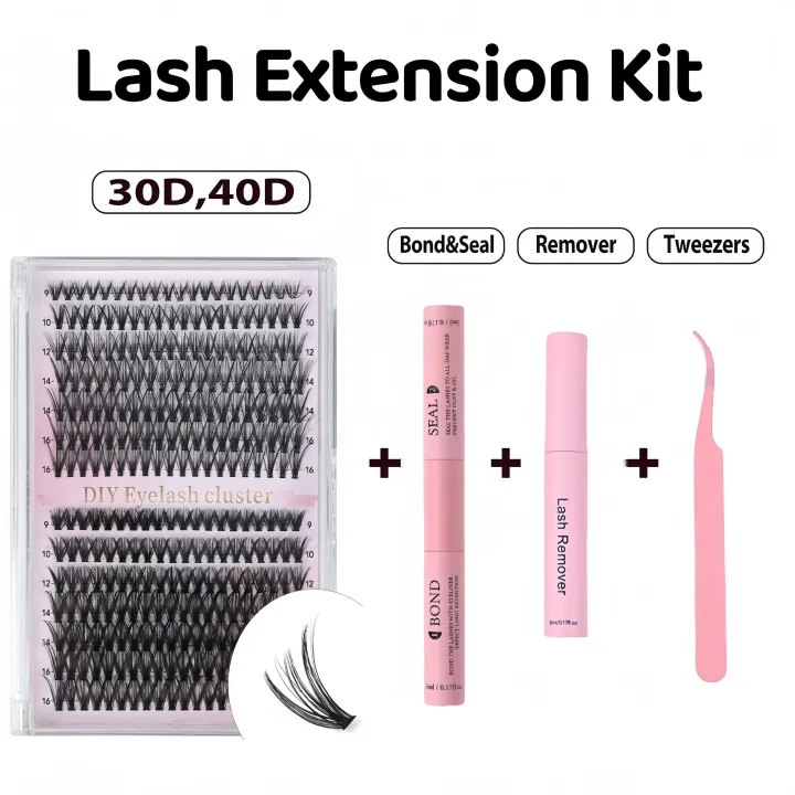 Cluster Lashes 168 pcs Wispy Lash Clusters D Natural Eyelashes Extensions 9-16mm Mix 30D+40D Individual Lashes with Lash Glue,Remover and Seal Tweezers Thin Band Eyelashes Cluster for DIY Lash Extensi