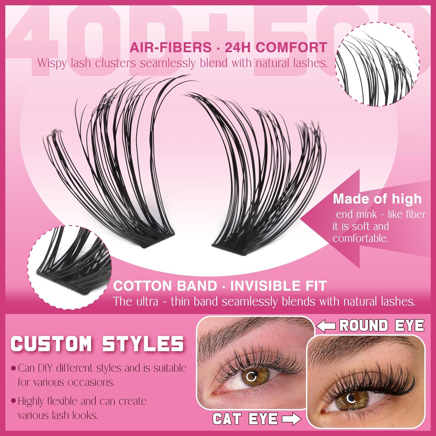 Cluster Lashes 168 pcs Wispy Lash Clusters D Natural Eyelashes Extensions 9-16mm Mix 30D+40D Individual Lashes with Lash Glue,Remover and Seal Tweezers Thin Band Eyelashes Cluster for DIY Lash Extensi