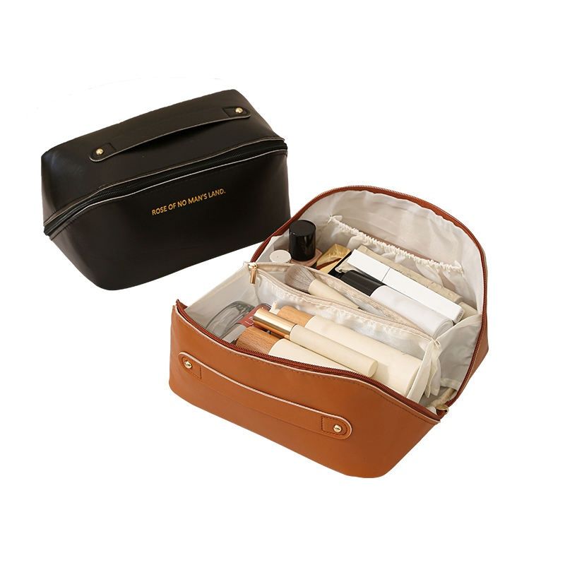 【Clearance Sale】Travel Makeup Bag,Large Capacity Cosmetic Bags For Women,Waterproof Portable Pouch Open Flat Toiletry Bag Make Up Organizer With Divider And Handle