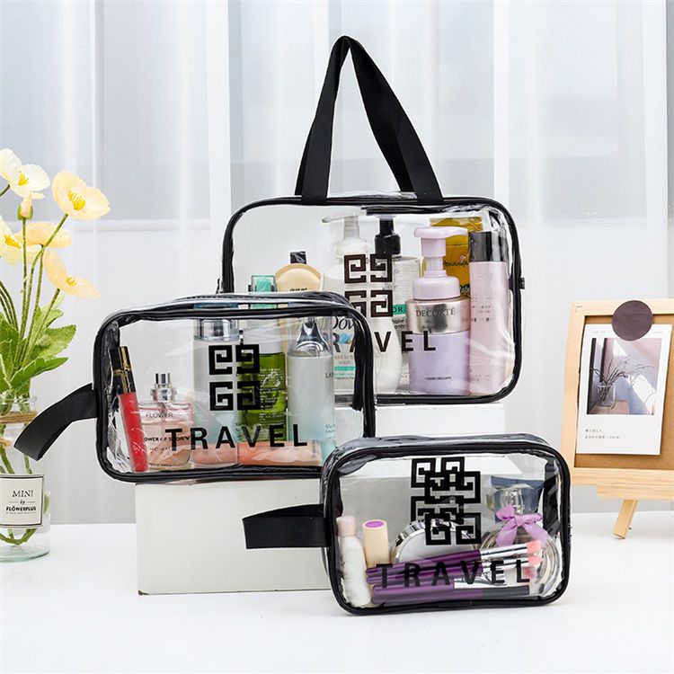 【Clearance Sale】Clear Travel Toiletries Bag, 3 in 1 Wash & Makeup Bags with Zippers Travel Accessories Portable PVC Travel Wash Bags Waterproof Cosmetic Makeup Bags for Women and Men (Black) - 3Pcs