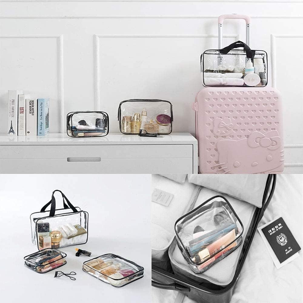 【Clearance Sale】Clear Travel Toiletries Bag, 3 in 1 Wash & Makeup Bags with Zippers Travel Accessories Portable PVC Travel Wash Bags Waterproof Cosmetic Makeup Bags for Women and Men (Black) - 3Pcs