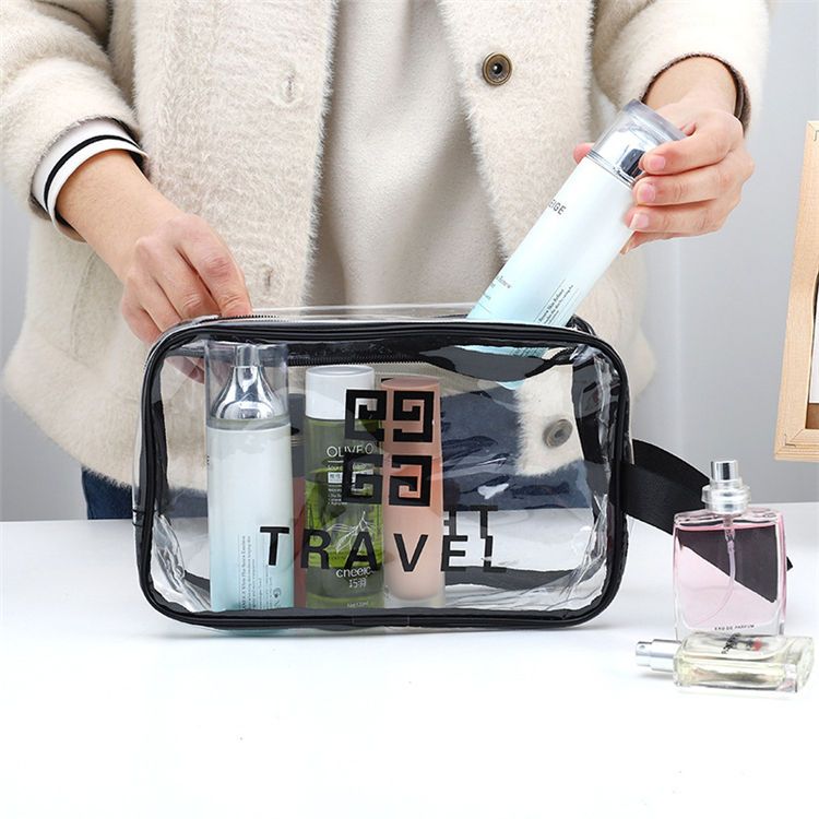 【Clearance Sale】Clear Travel Toiletries Bag, 3 in 1 Wash & Makeup Bags with Zippers Travel Accessories Portable PVC Travel Wash Bags Waterproof Cosmetic Makeup Bags for Women and Men (Black) - 3Pcs