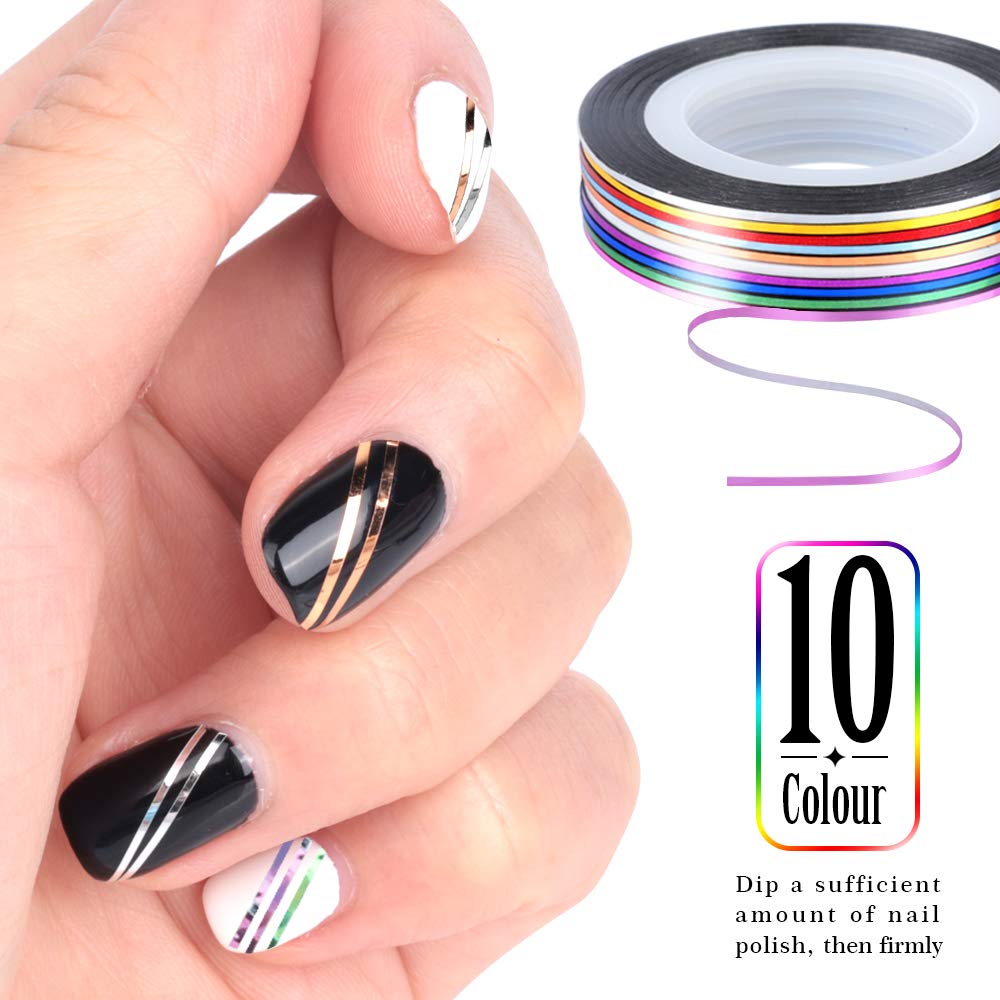 Nail Art Brushes,3D Nail Art Paiting Polish Design Kit with 15 Nail Gel Brushes, Nail Dotting Pen 5pcs, 12 Colors Nail Rinestones 10 Adhesive Nail Striping Tape for False Acrylic Nails