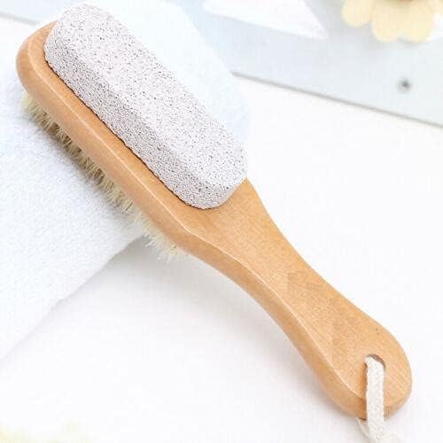 Foot Scrub Brush with Natural Pumice Stone – Wooden Body Brush for Exfoliating Dead Skin, Callus & Hard Skin Remover, Pedicure Tool, Shower & Bath Brush for Men and Women