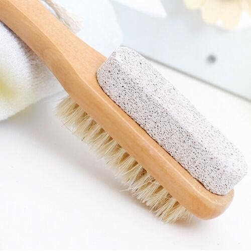 Foot Scrub Brush with Natural Pumice Stone – Wooden Body Brush for Exfoliating Dead Skin, Callus & Hard Skin Remover, Pedicure Tool, Shower & Bath Brush for Men and Women