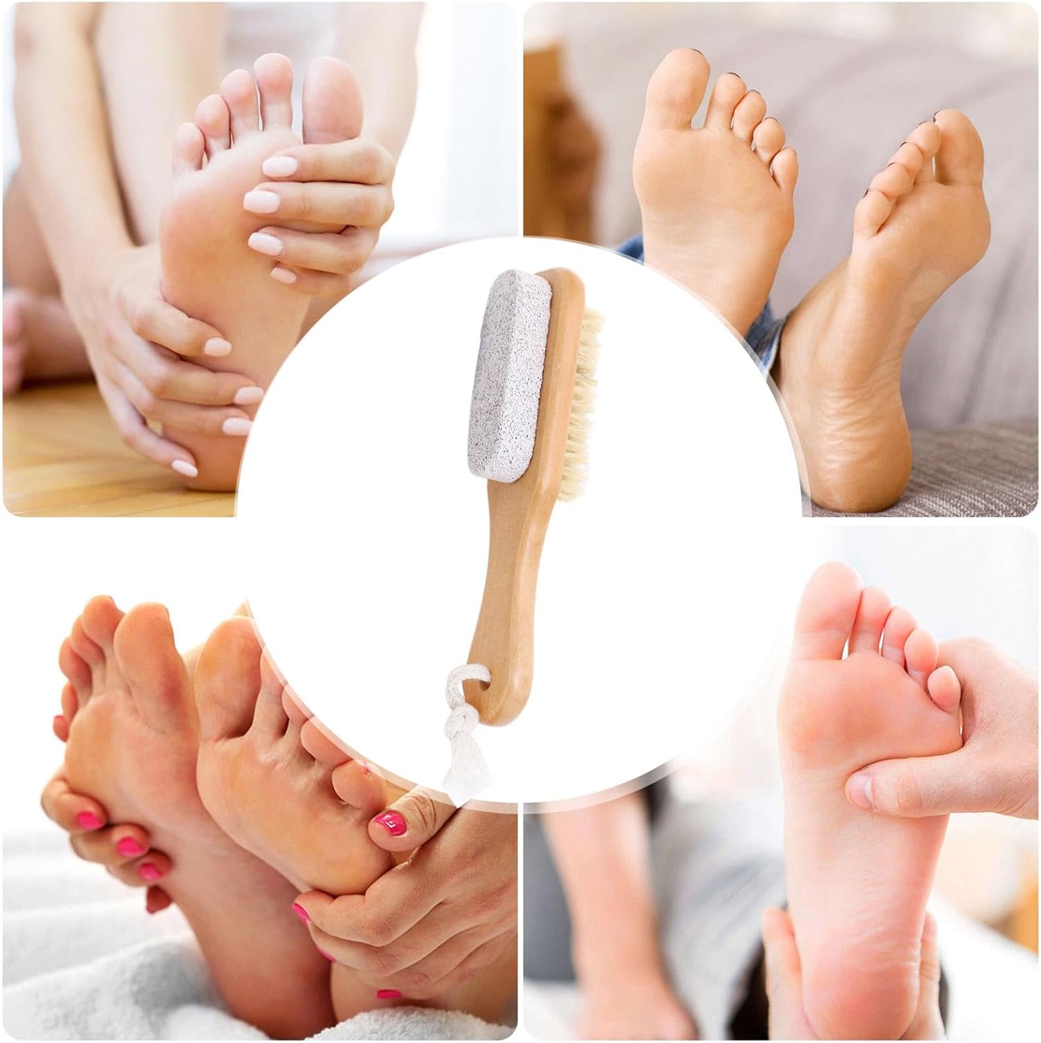 Foot Scrub Brush with Natural Pumice Stone – Wooden Body Brush for Exfoliating Dead Skin, Callus & Hard Skin Remover, Pedicure Tool, Shower & Bath Brush for Men and Women