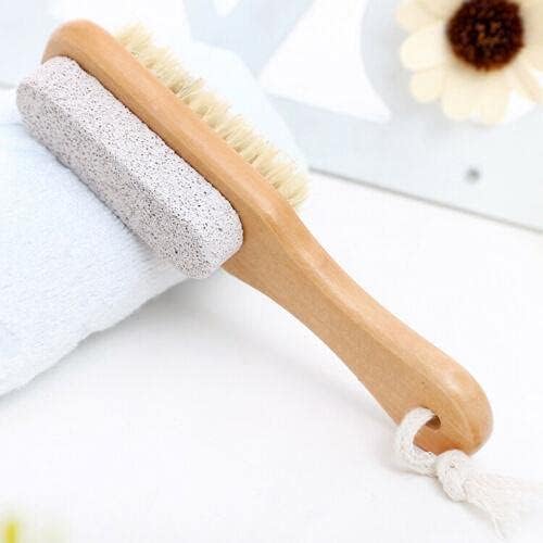Foot Scrub Brush with Natural Pumice Stone – Wooden Body Brush for Exfoliating Dead Skin, Callus & Hard Skin Remover, Pedicure Tool, Shower & Bath Brush for Men and Women