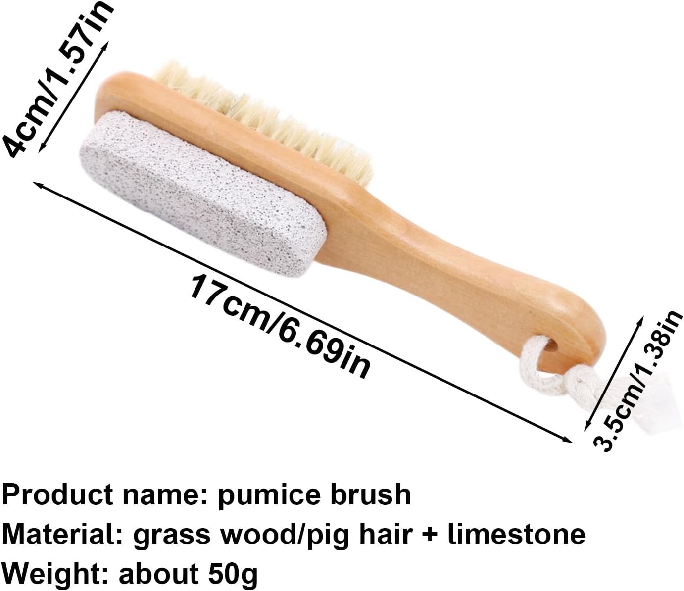 Foot Scrub Brush with Natural Pumice Stone – Wooden Body Brush for Exfoliating Dead Skin, Callus & Hard Skin Remover, Pedicure Tool, Shower & Bath Brush for Men and Women