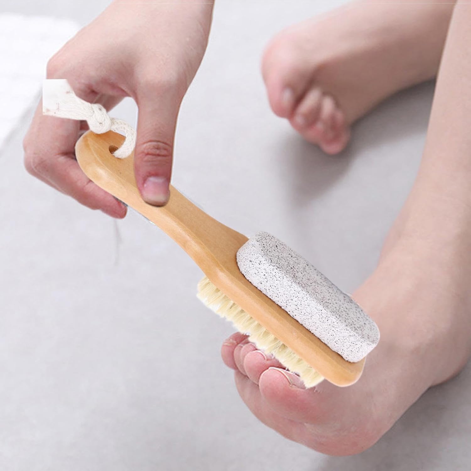Foot Scrub Brush with Natural Pumice Stone – Wooden Body Brush for Exfoliating Dead Skin, Callus & Hard Skin Remover, Pedicure Tool, Shower & Bath Brush for Men and Women