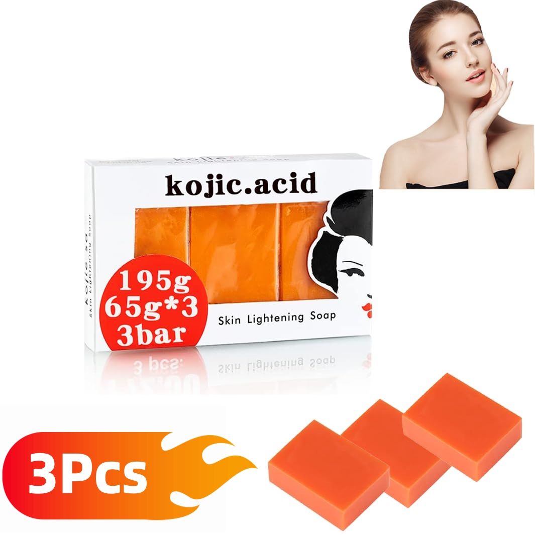Kojic Acid Skin Brightening Soap 3Pcs * 65g, Facial Soap, Solid Soap Bar For Effectively Removing Acne Spots, And Used For Deeply Cleaning Face And Body Skin