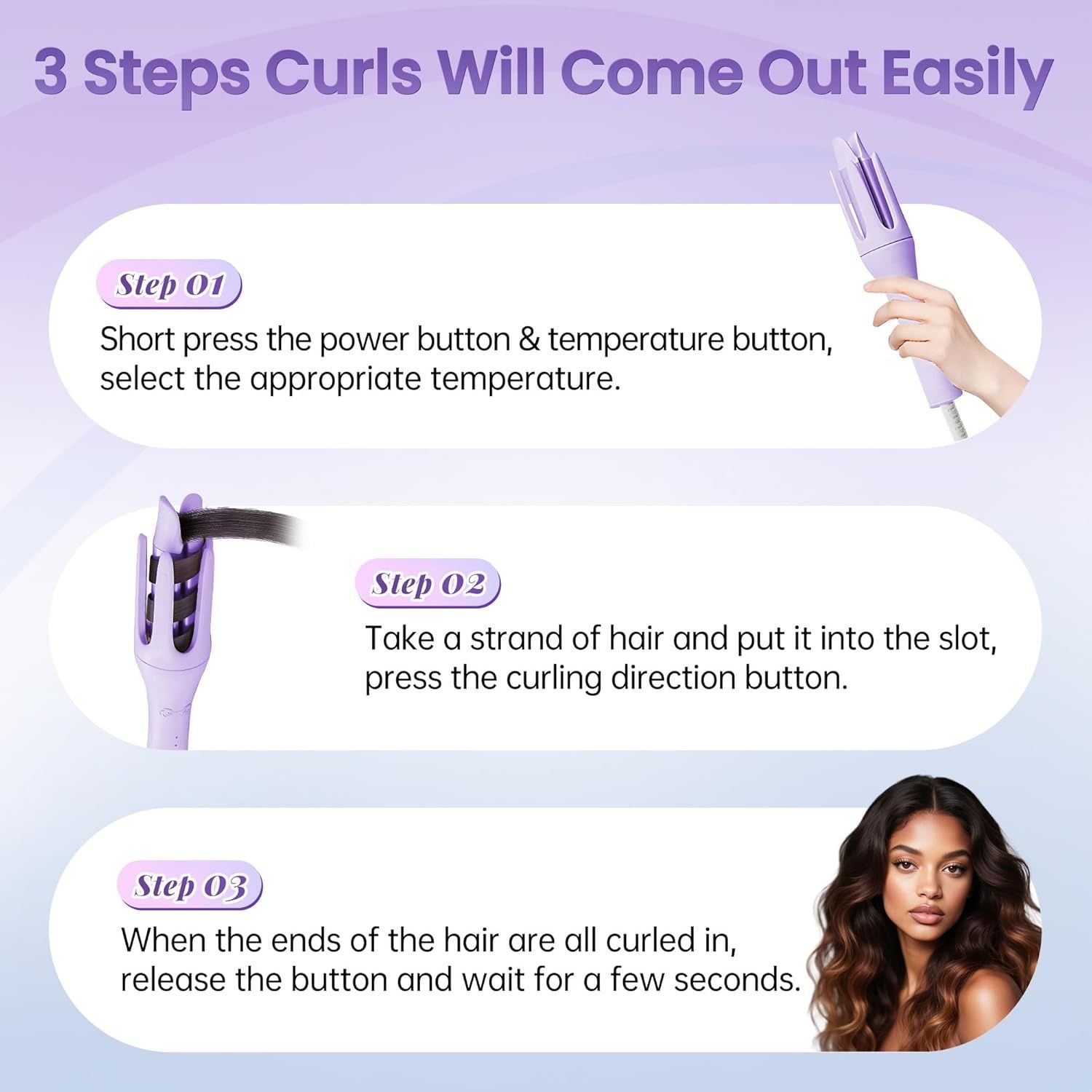 【Clearance Sale】28mm Rotating Curling Iron for Effortless Waves and Beach Curls, Auto Hair Curler with  3 Temperature, Fast Heating for Hair Styling