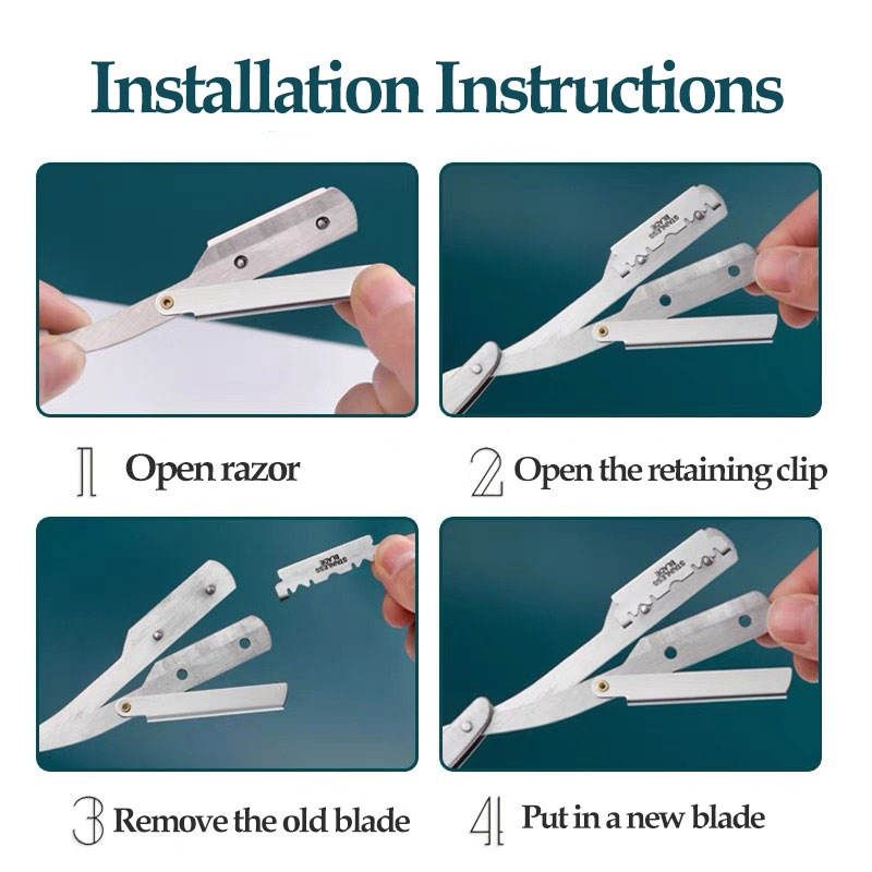 【Clearance Sale】Professional Barber Straight Edge Razor Safety with 10-Pack Double Edge Razor Blades