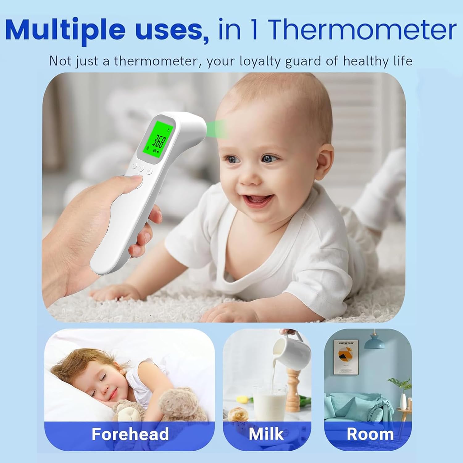 Contactless Thermometer - Digital Forehead Thermometer for Baby, Kids and Adults,3 Color Fever Alarm, 2 in 1 Forehead & Object Mode