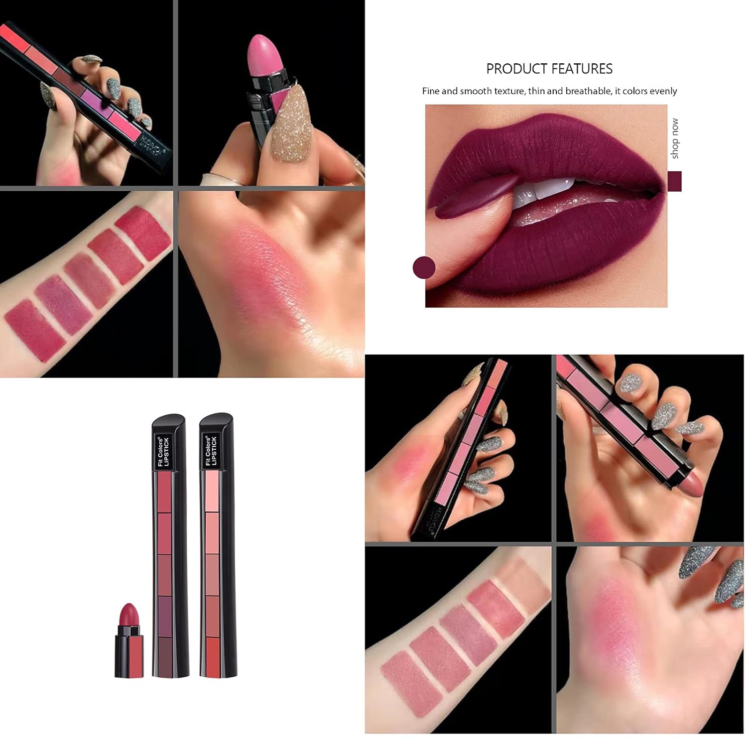 【Clearance Sale】5 in 1 Matte Lipstick,Multicolor Combination Lipsticks Velvety High Pigment Lip Makeup Non-marking Lip Gloss Moisturizing Long Lasting Lips Cosmetics Makeup