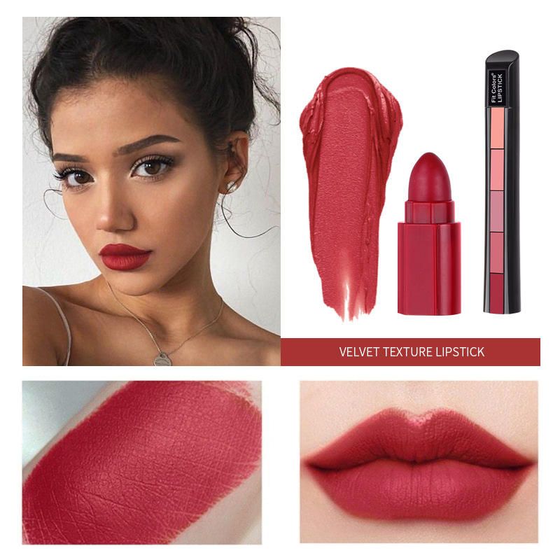 【Clearance Sale】5 in 1 Matte Lipstick,Multicolor Combination Lipsticks Velvety High Pigment Lip Makeup Non-marking Lip Gloss Moisturizing Long Lasting Lips Cosmetics Makeup