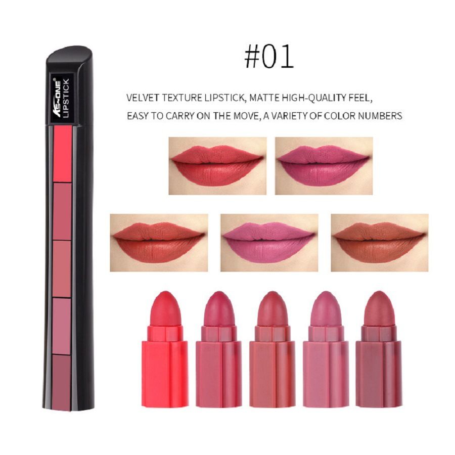 【Clearance Sale】5 in 1 Matte Lipstick,Multicolor Combination Lipsticks Velvety High Pigment Lip Makeup Non-marking Lip Gloss Moisturizing Long Lasting Lips Cosmetics Makeup