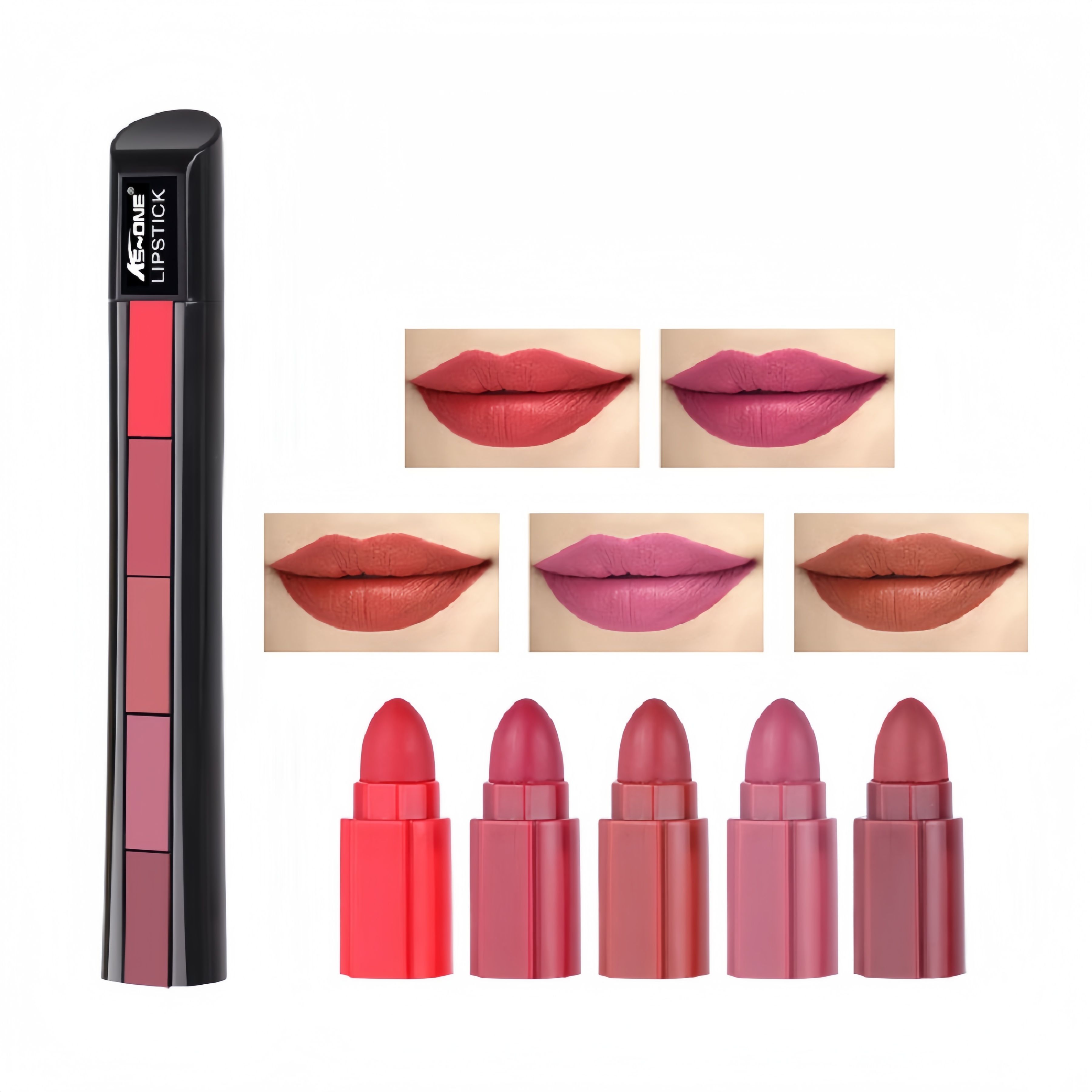 【Clearance Sale】5 in 1 Matte Lipstick,Multicolor Combination Lipsticks Velvety High Pigment Lip Makeup Non-marking Lip Gloss Moisturizing Long Lasting Lips Cosmetics Makeup