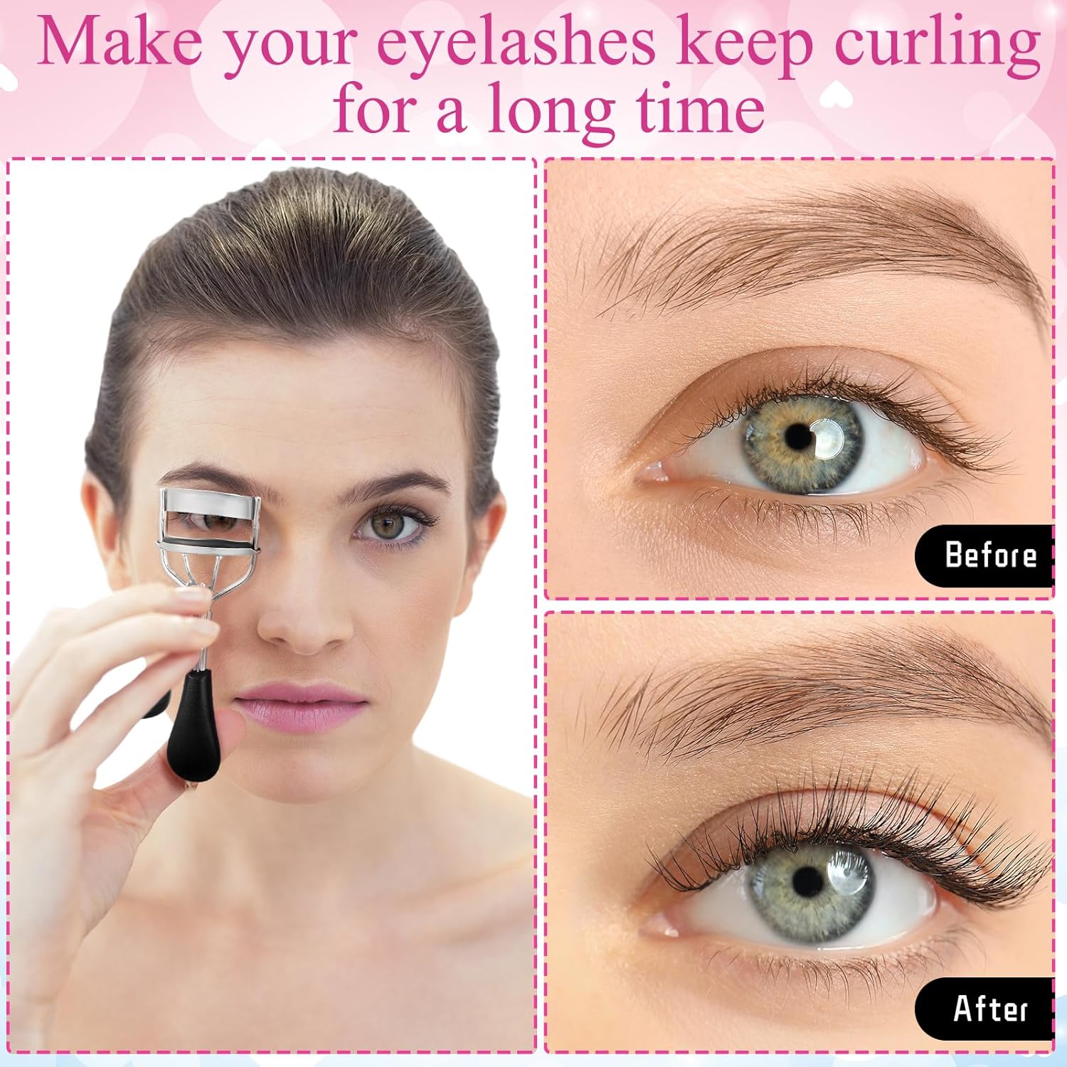 17 Pcs Eyelash Curlers Kit Lash Curler Eyelash Comb Seperator Extension Tweezers Eyebrow Brush Scissors False Eyelashes Applicator Eyebrow Trimmer Silicone Refills Pads for Women