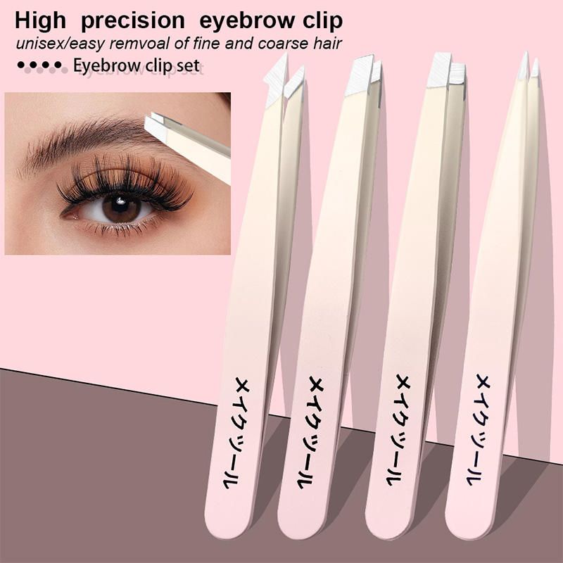 【Clearance Sale】Tweezers Set for Women Facial Hair,4Pcs Stainless Steel Eyebrow Tweezer Set with Travel Mirror Case, Suitable for Everyday Use in Car, Purse