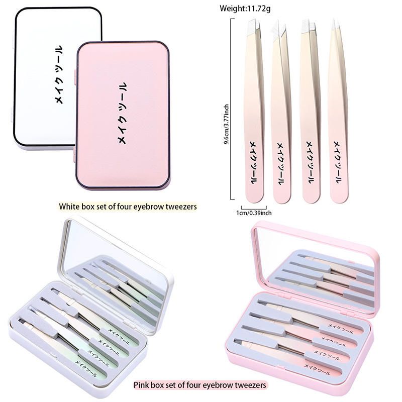 【Clearance Sale】Tweezers Set for Women Facial Hair,4Pcs Stainless Steel Eyebrow Tweezer Set with Travel Mirror Case, Suitable for Everyday Use in Car, Purse