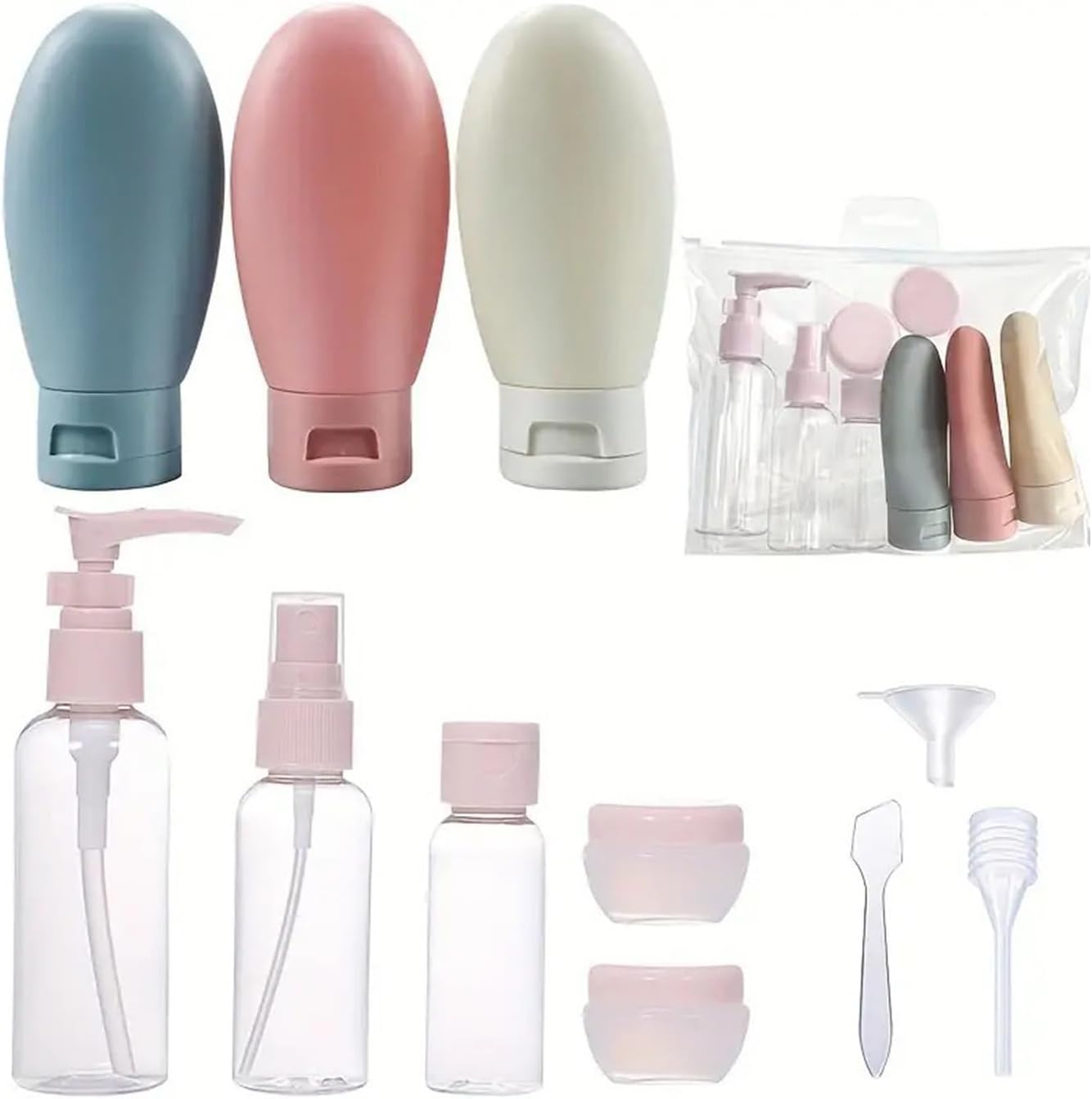 Travel Bottles for Toiletries, 11 PCS Leak Proof Refillable Squeezable Containers Set, Empty Plastic Travel Size Bottles for Shampoo, Conditioner, Cosmetic, Shower Gel
