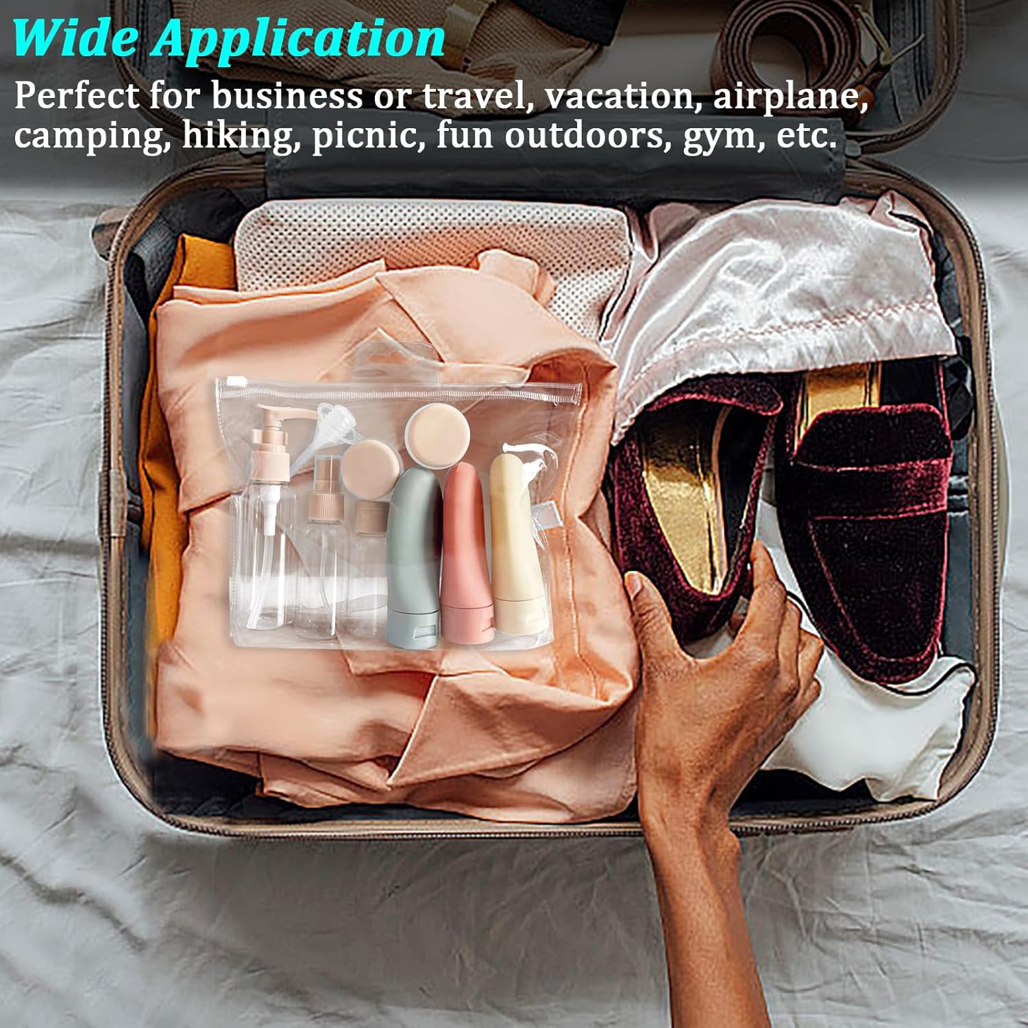 Travel Bottles for Toiletries, 11 PCS Leak Proof Refillable Squeezable Containers Set, Empty Plastic Travel Size Bottles for Shampoo, Conditioner, Cosmetic, Shower Gel