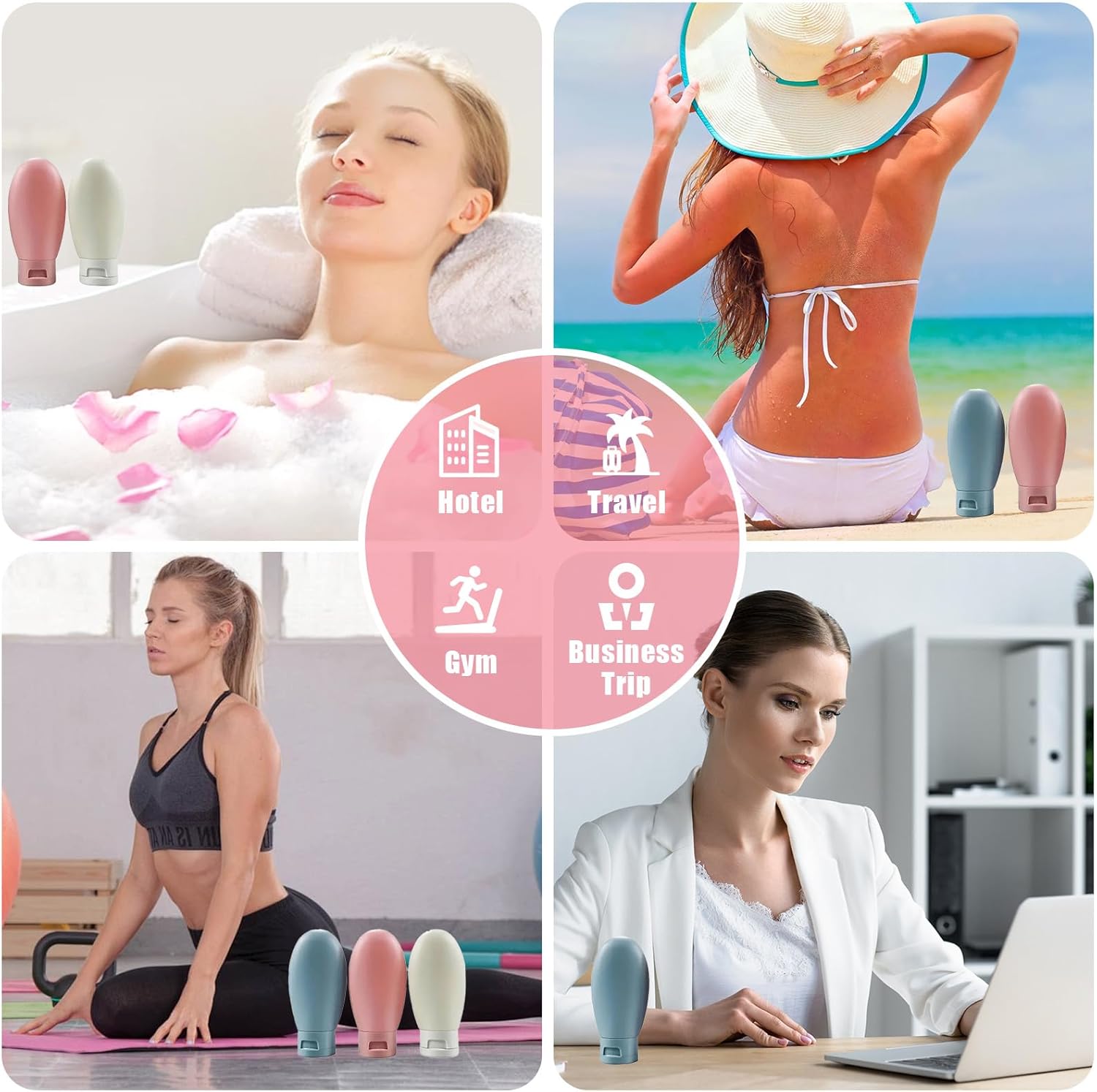 Travel Bottles for Toiletries, 11 PCS Leak Proof Refillable Squeezable Containers Set, Empty Plastic Travel Size Bottles for Shampoo, Conditioner, Cosmetic, Shower Gel