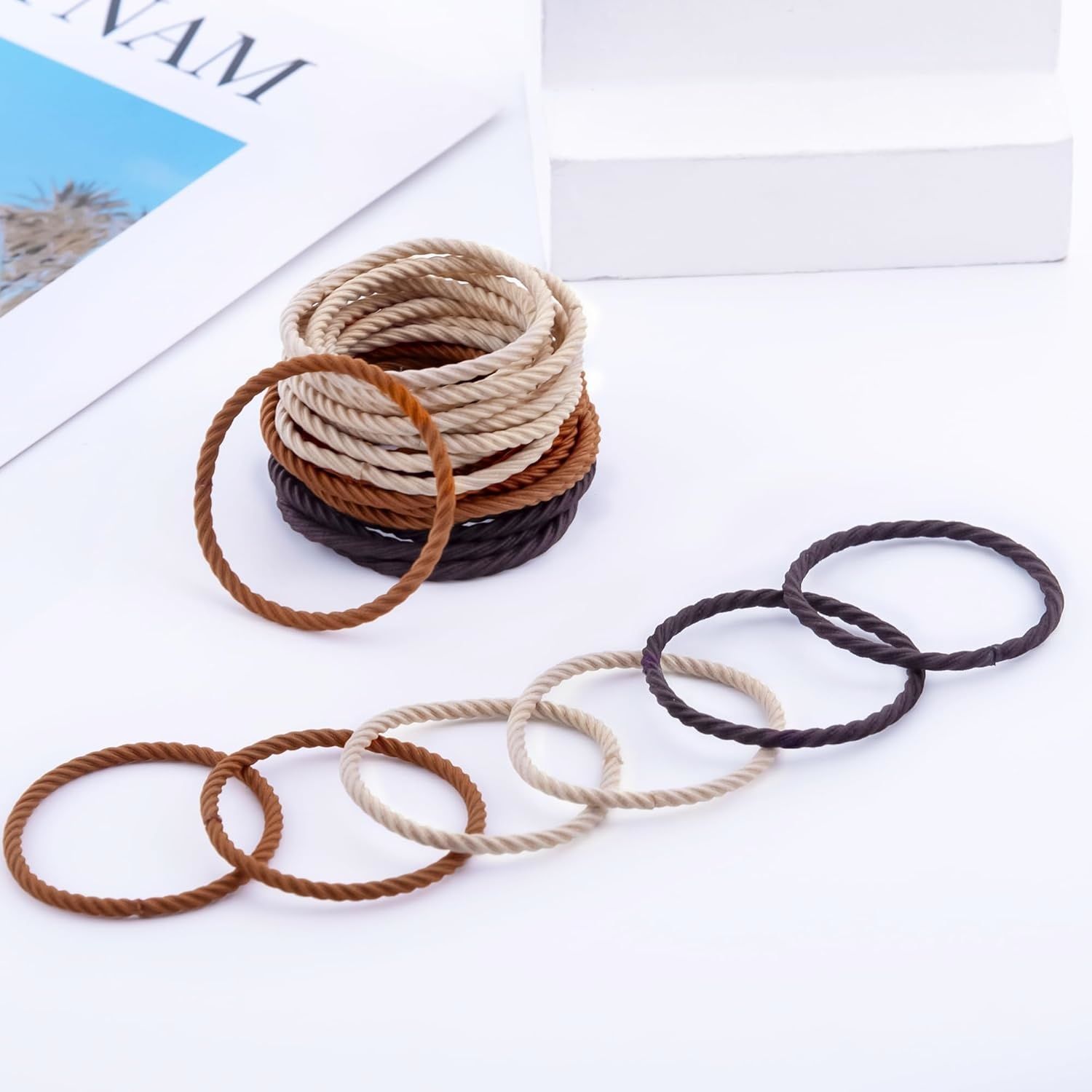 100pcs Hair Bands for Women,Twist Hair Bobbles for Thick Hair,Hair Elastics No Damage,Hairbands Hair Accessories ,Ponytail Holders Women Girls Thick Hair