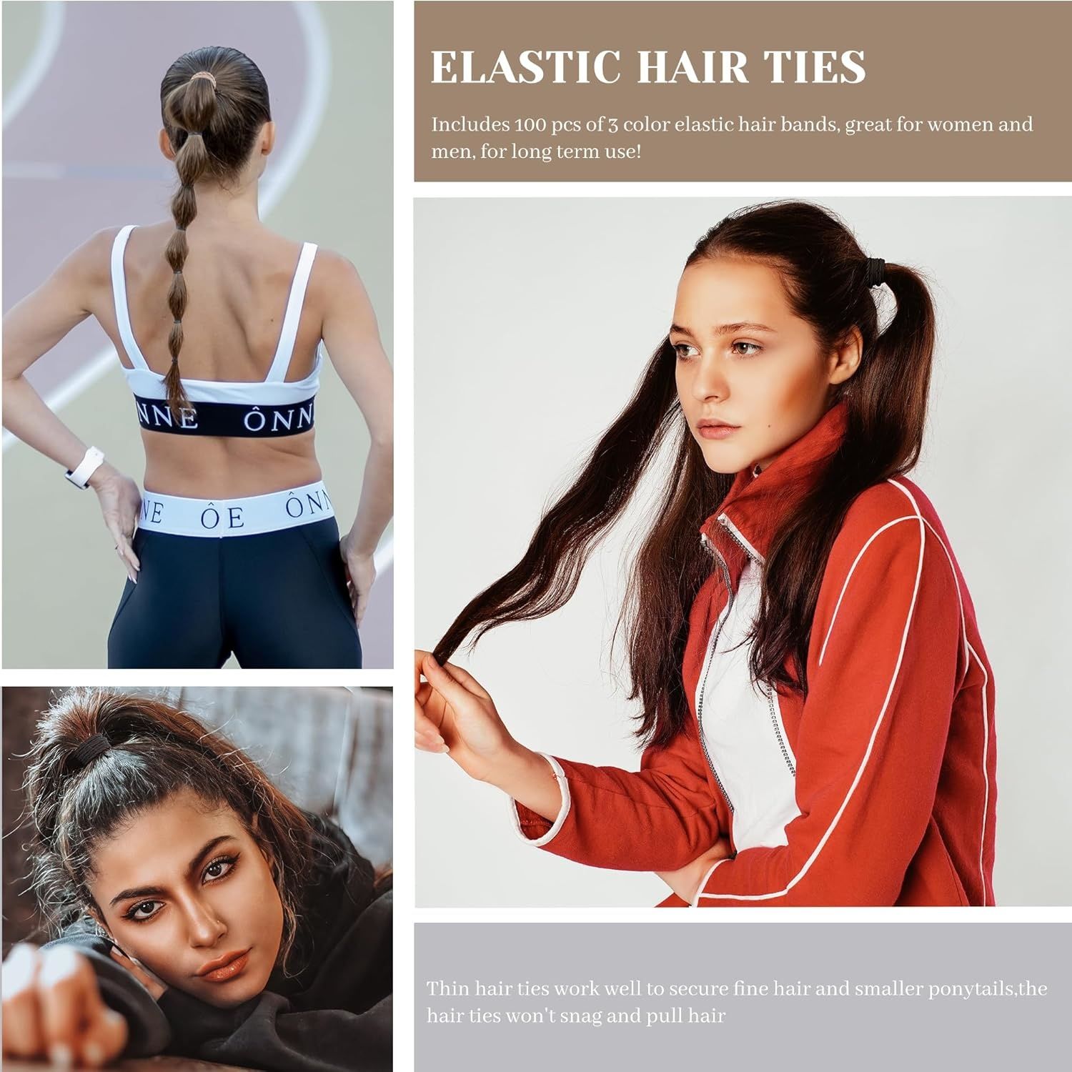 100pcs Hair Bands for Women,Twist Hair Bobbles for Thick Hair,Hair Elastics No Damage,Hairbands Hair Accessories ,Ponytail Holders Women Girls Thick Hair