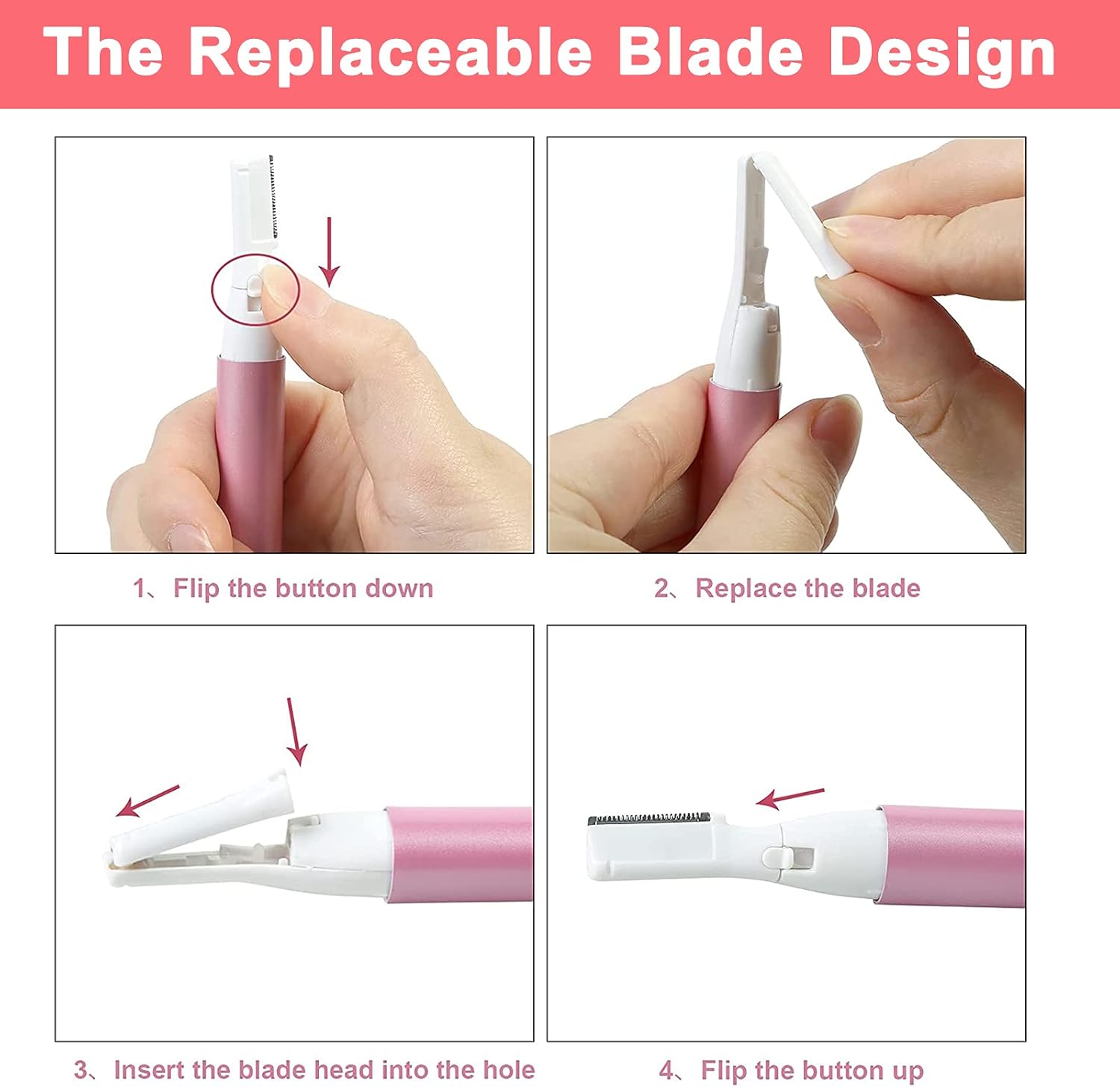 【Clearance Sale】Electric Eyebrow Trimmer for Women, Facial Hair Razor Removal for Men, Mini Epilator for Bikini, Remover for Face, Chin, Peach Puzz, Lips, Body, Arms, Legs, Battery Operated