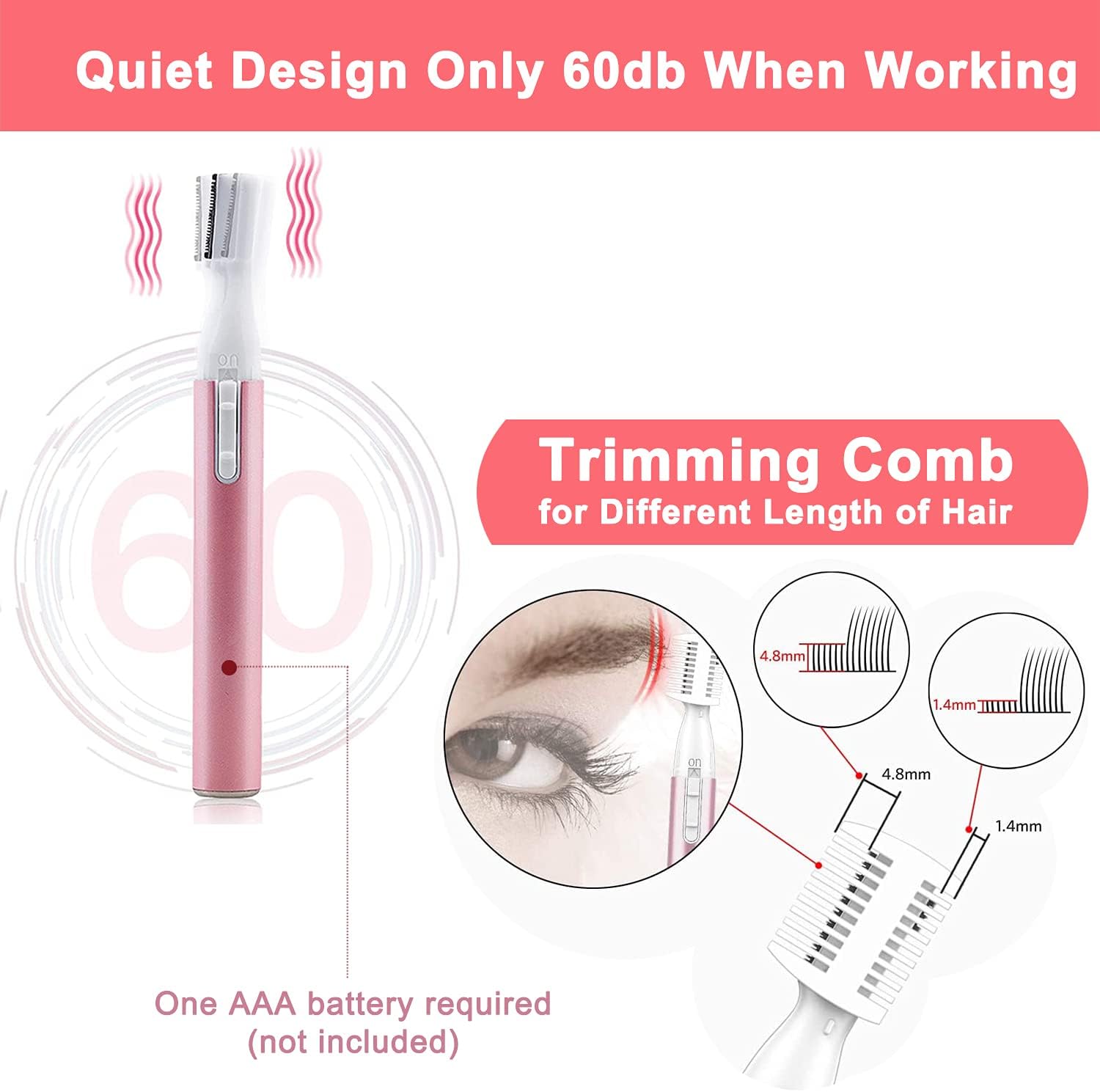 【Clearance Sale】Electric Eyebrow Trimmer for Women, Facial Hair Razor Removal for Men, Mini Epilator for Bikini, Remover for Face, Chin, Peach Puzz, Lips, Body, Arms, Legs, Battery Operated