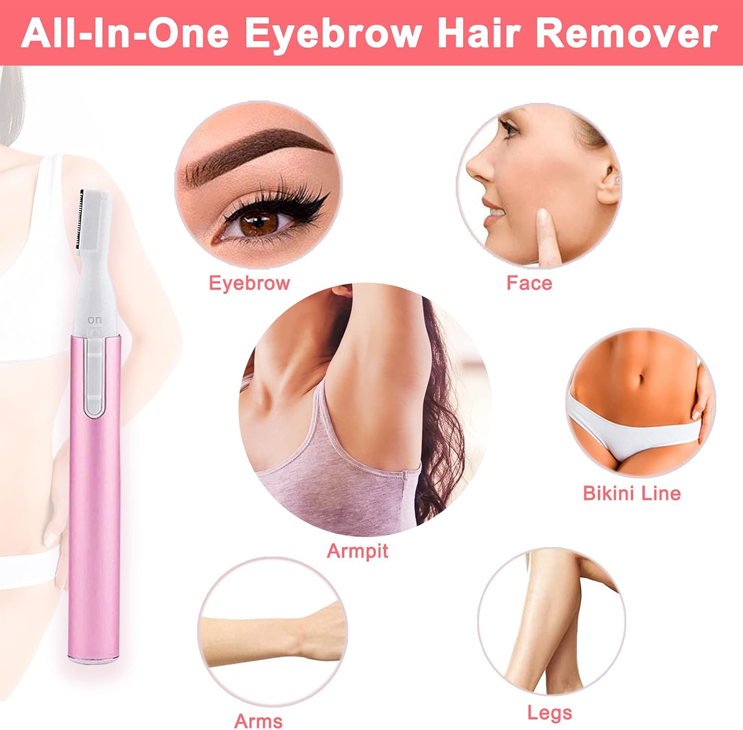 【Clearance Sale】Electric Eyebrow Trimmer for Women, Facial Hair Razor Removal for Men, Mini Epilator for Bikini, Remover for Face, Chin, Peach Puzz, Lips, Body, Arms, Legs, Battery Operated
